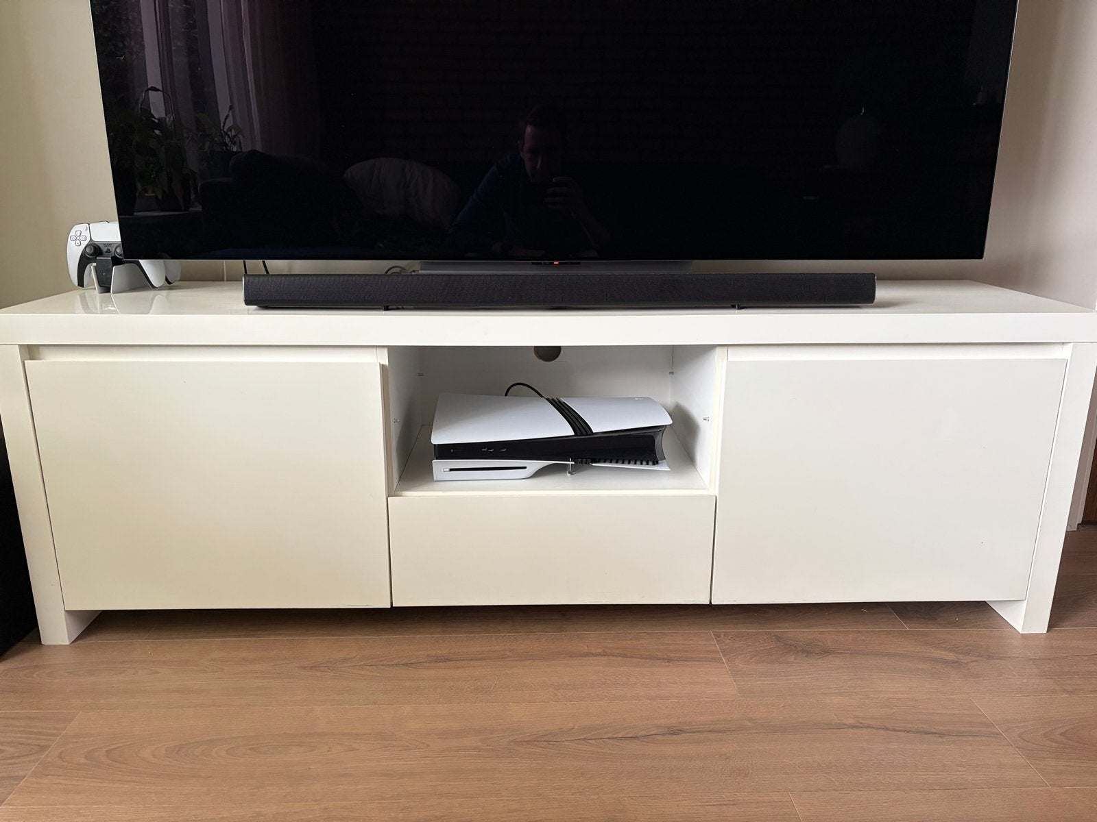 Wit TV-meubel met opbergruimte - 164x40x54 cm, Ophalen, Gebruikt, 25 tot 50 cm, 150 tot 200 cm