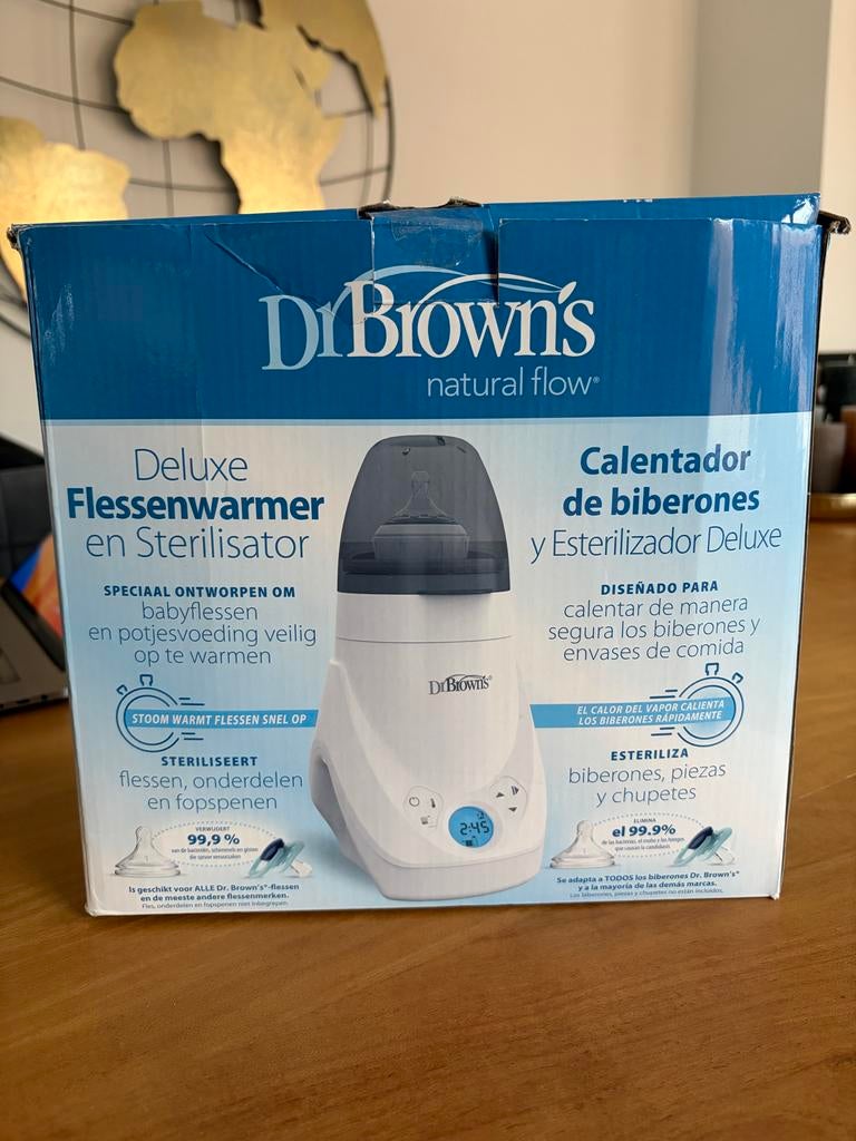 Dr. Brown's Deluxe Flessenwarmer en Sterilisator, 4 liter of meer, Ophalen, Zo goed als nieuw, 3 snelheden of meer