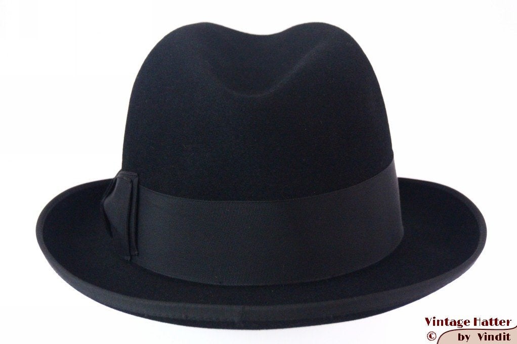Vintage Gleufhoed Wegener Colonel zwart vilt 56,5, Hoed, Wegener Colonel, Ophalen of Verzenden, 57 cm (M, 7⅛ inch) of minder