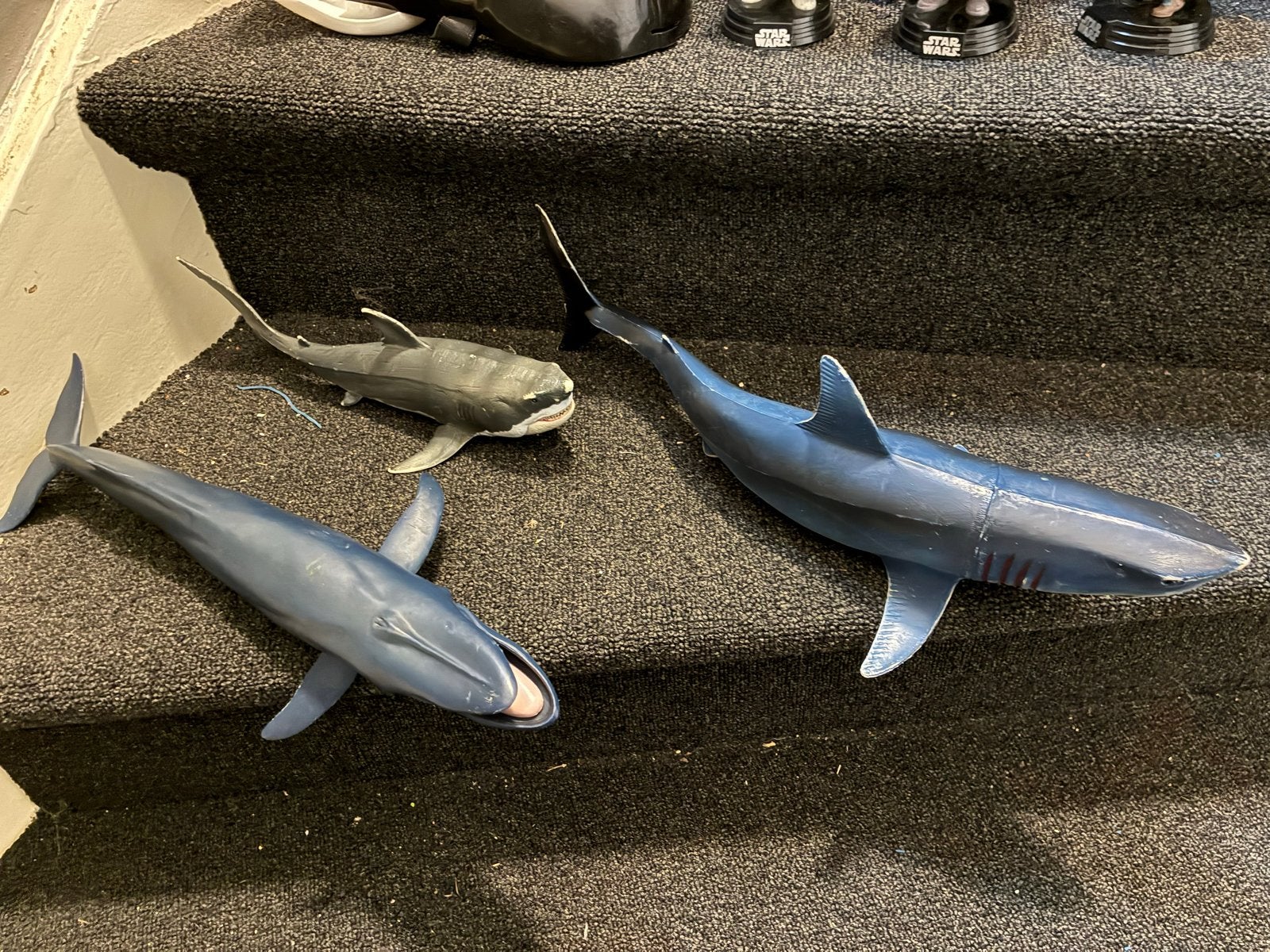 Set van 3 haaien en walvis speelgoedfiguren, Ophalen of Verzenden, Gebruikt, Overige soorten, Beeldje of Figuurtje