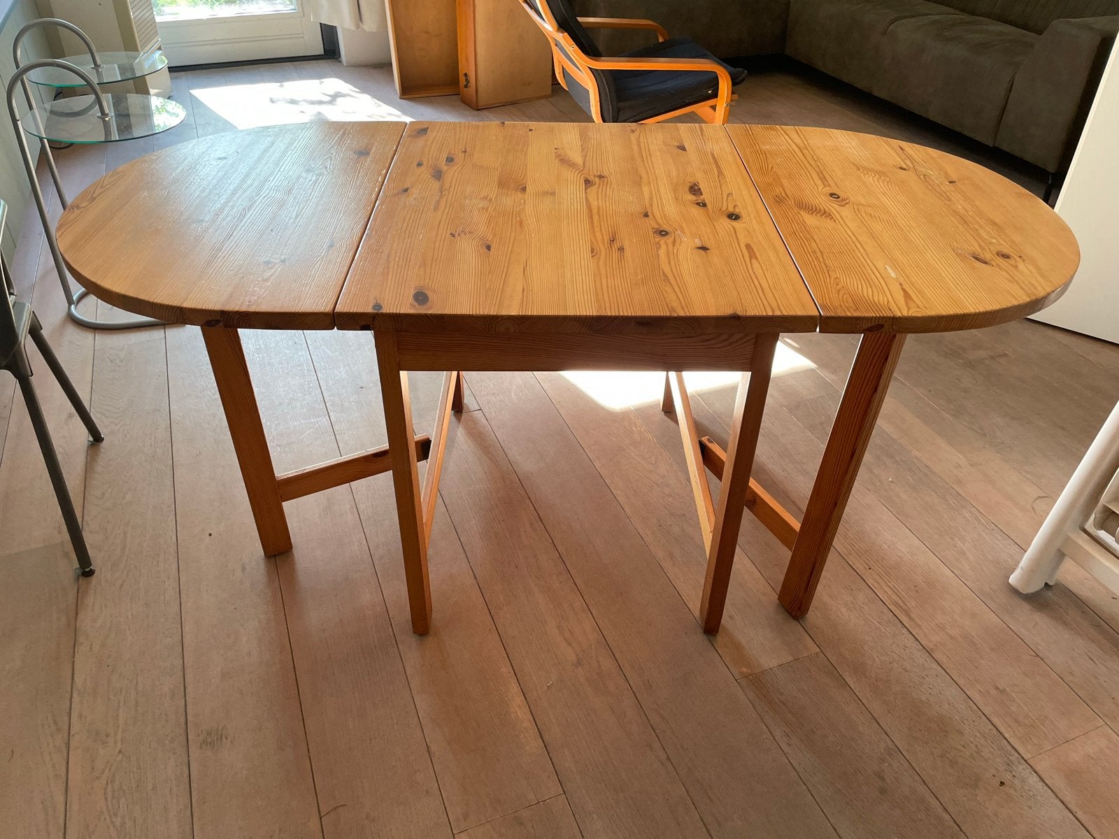Uitklapbare vintage ikea eettafel van grenenhout, Huis en Inrichting, Tafels | Eettafels, Ophalen, Gebruikt, 100 tot 150 cm, 50 tot 100 cm