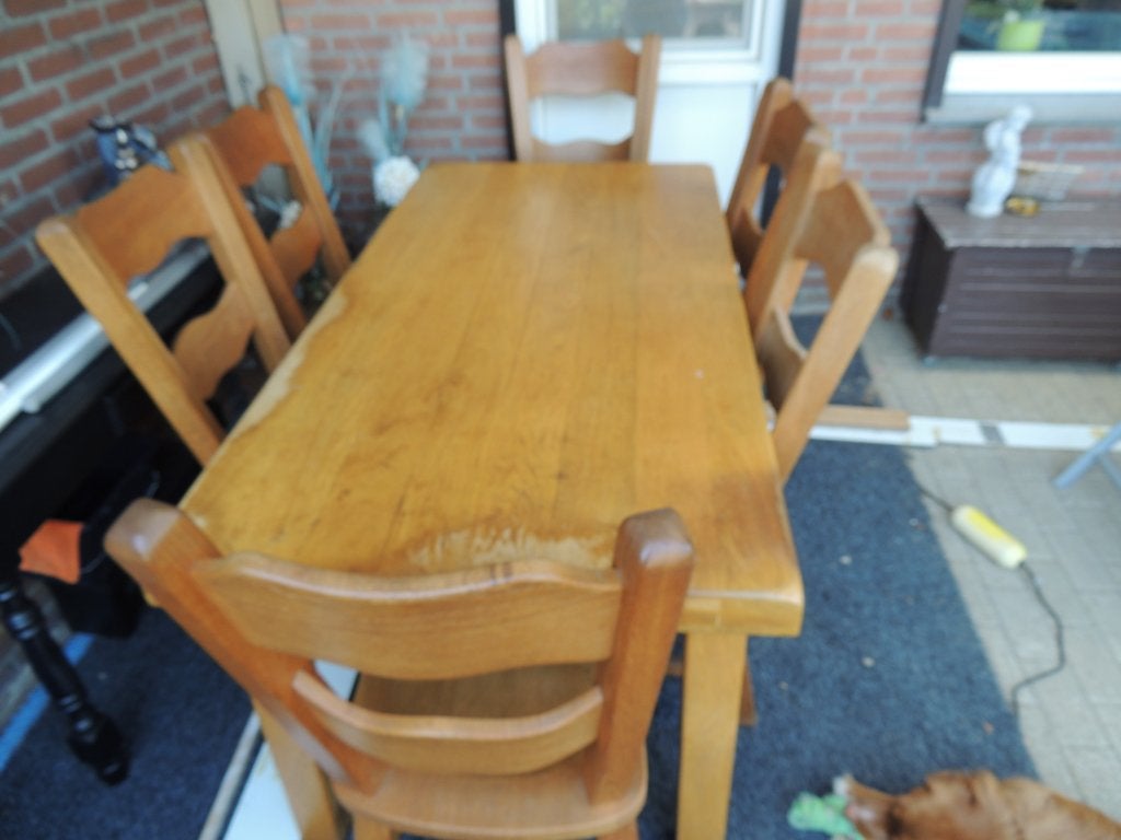 zware licht eiken eethoek met 6 licht eiken stoelen KOOPJE, Huis en Inrichting, Tafels | Eettafels, Ophalen, Gebruikt, Eikenhout