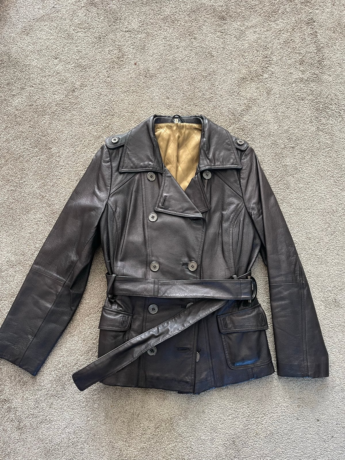 Mooie bruine leren trenchcoat, maat 42, Ophalen of Verzenden, Gedragen, Maat 42/44 (L), Bruin