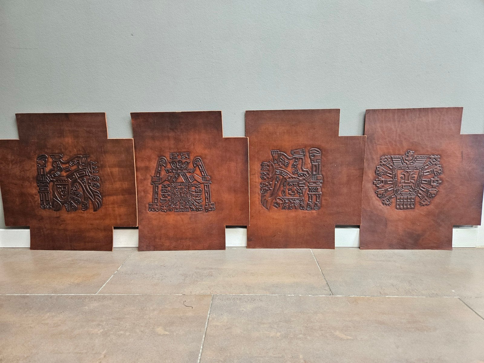 Set van 4 Vintage Leren Wandpanelen Angel Pazmiño, Ophalen of Verzenden