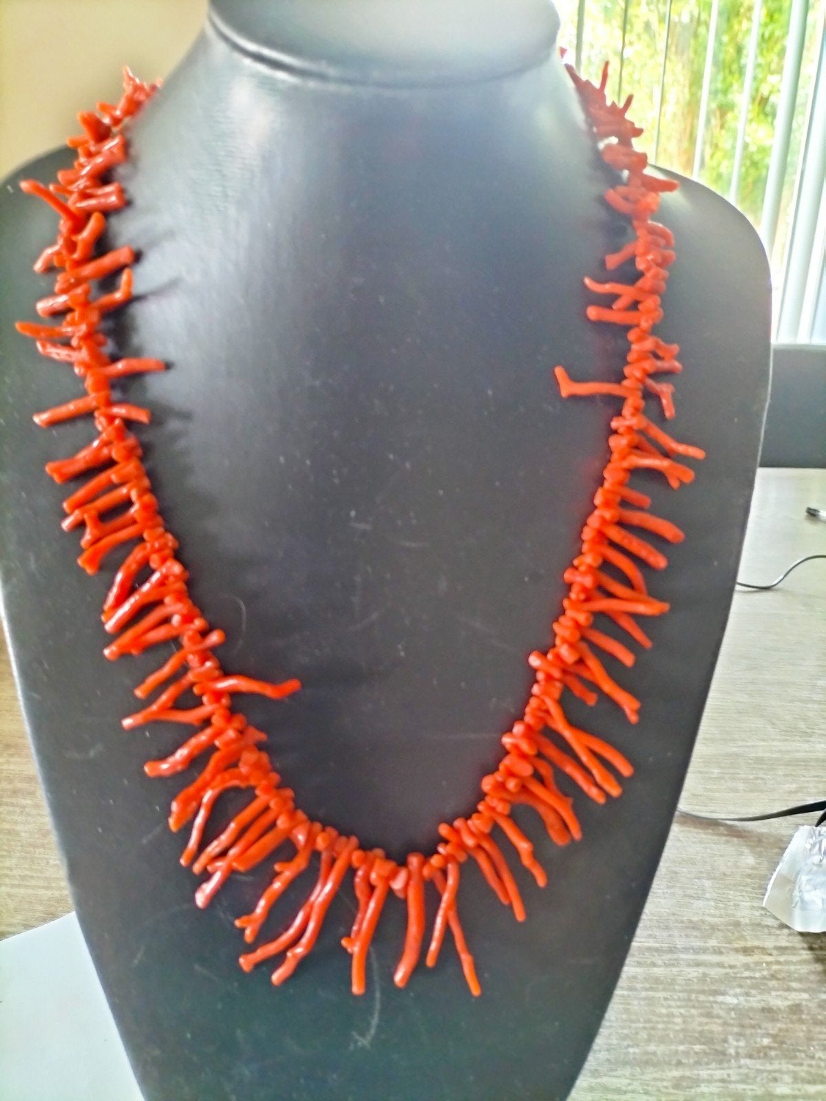 Antieke Zilveren Lange Koraal Stokjes Ketting, Verzenden, Zilver, Ketting, Met edelsteen