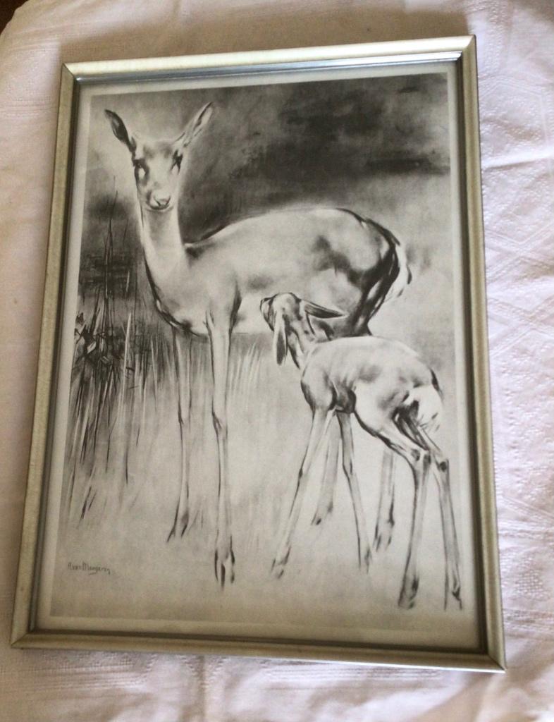 Han van Meegeren, Hert met jong, in lijst, 33x23cm, Antiek en Kunst, Ophalen of Verzenden