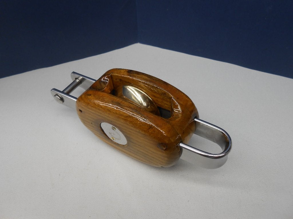Houten Blok / Katrol, enkelschijfs + hondsvot, 12 - 14 mm, Ophalen of Verzenden, Gebruikt, Lijn of Blok