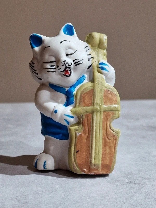 Vintage Cat Band Kat met Contrabas Bisque Jaren 70/80, Verzamelen, Ophalen of Verzenden, Gebruikt, Dier