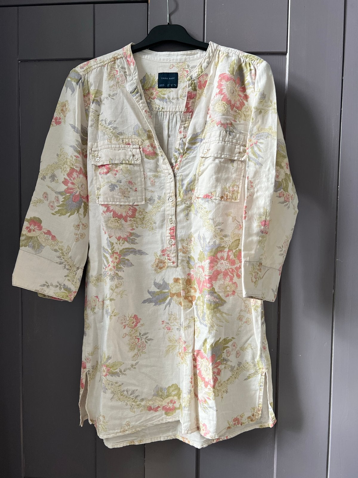 Zara Basic Linnen Katoenen Tuniek Bloemenprint Geel Roze Pas, Ophalen of Verzenden, Zo goed als nieuw, Maat 38/40 (M), Meerkleurig