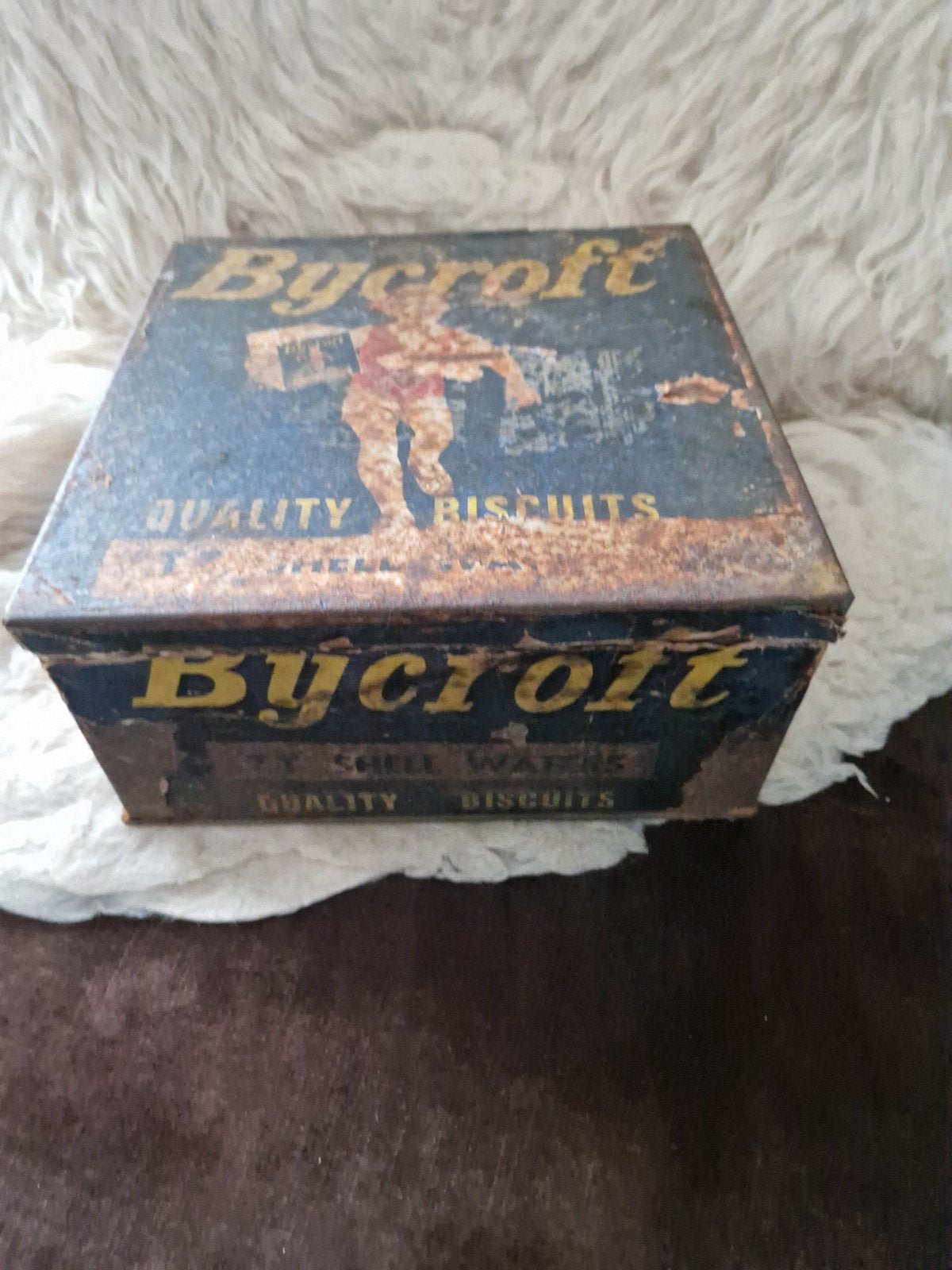 Antieke Bycroft Quality Biscuits blikken doos, Ophalen of Verzenden