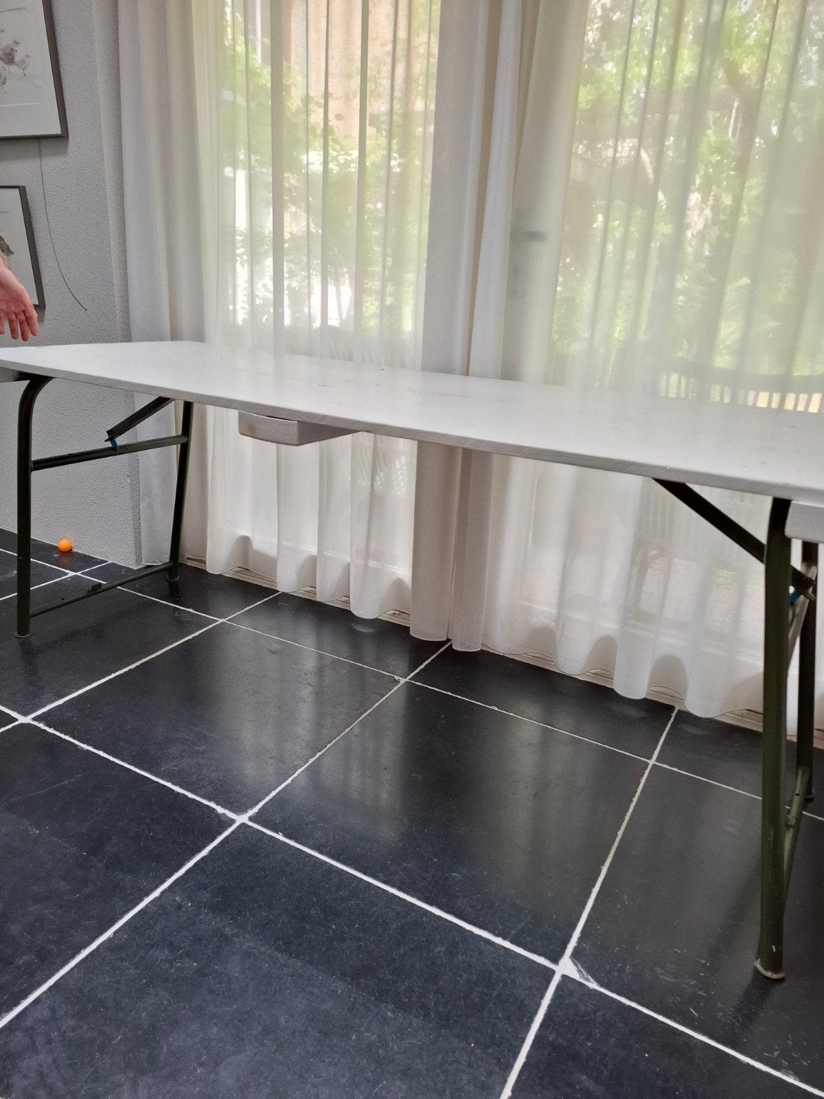 Legertafel wit blad met groen onderstel, Ophalen, Rechthoekig, 150 tot 200 cm, 50 tot 100 cm