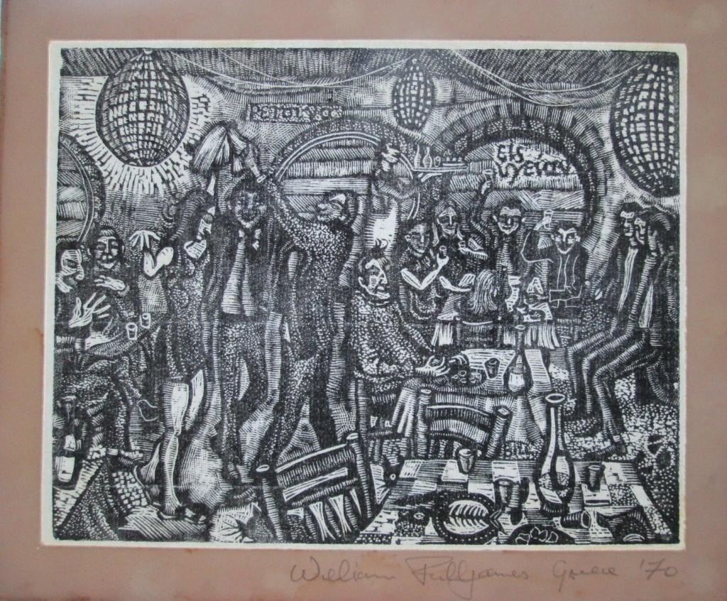 Ets William Fulljames Ibiza Icoon Greece 70 Petoiva, Antiek en Kunst, Kunst | Etsen en Gravures, Ets, Gesigneerd, Ophalen of Verzenden