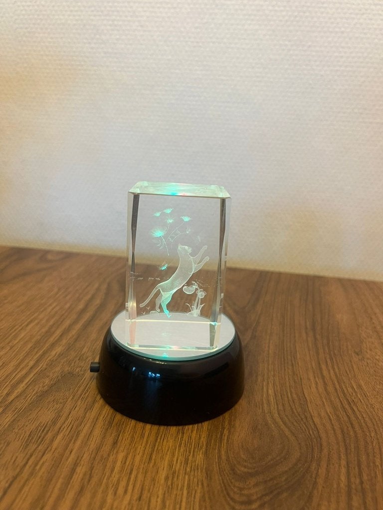 3D glazen kristal kubus katten – spelende katten –LED –NIEUW, Ophalen of Verzenden, Nieuw, Glas