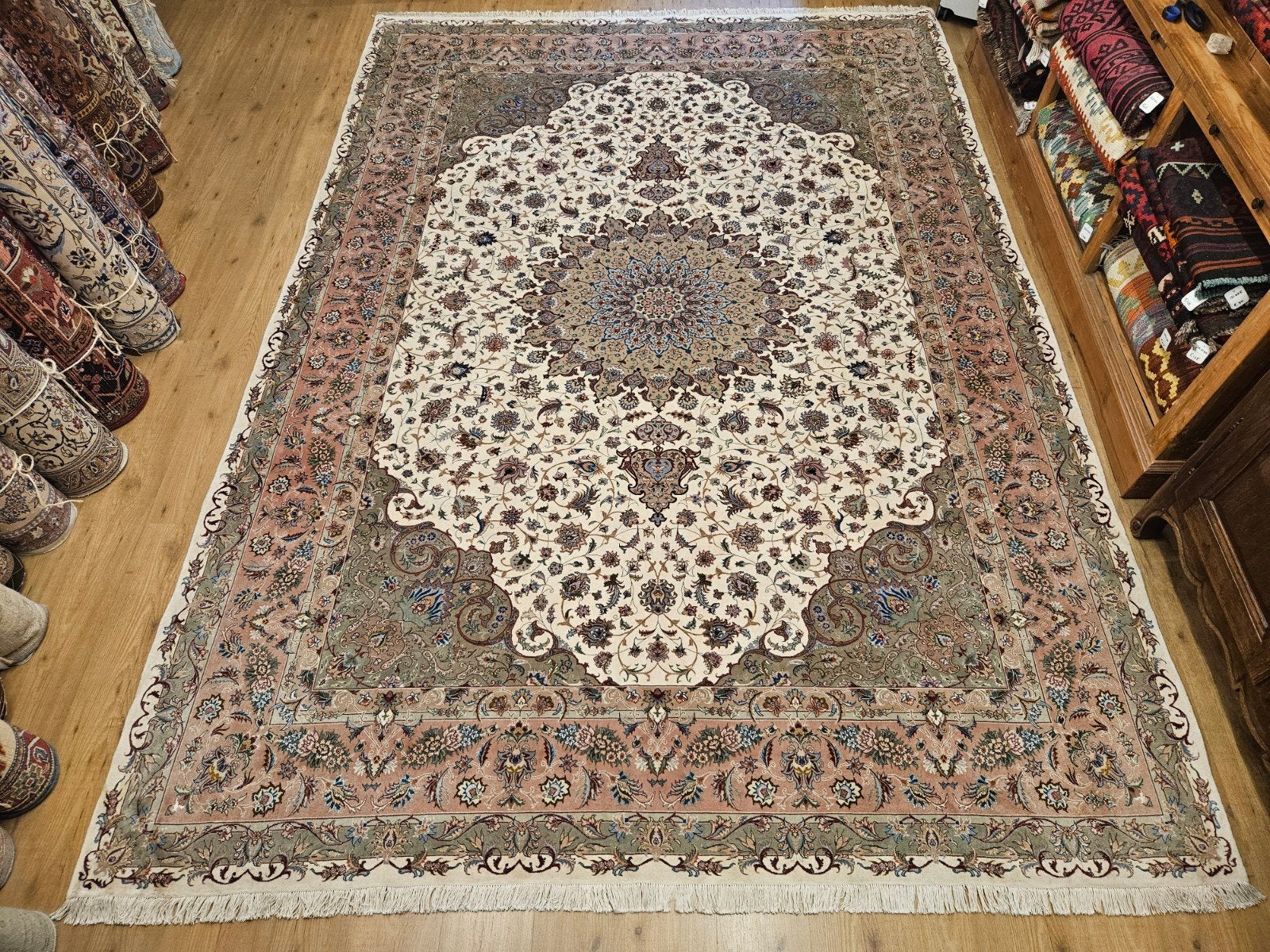 Vintage handgeknoopt perzisch tapijt tabriz 50raj 365x251