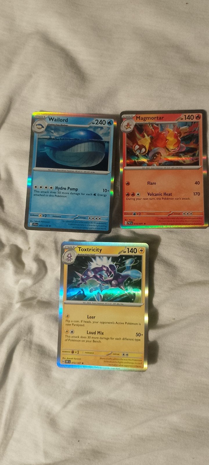 3 Holo Rare Pokémon Kaarten: Wailord, Magmortar, Toxtricity, Hobby en Vrije tijd, Verzamelkaartspellen | Pokémon, Ophalen of Verzenden
