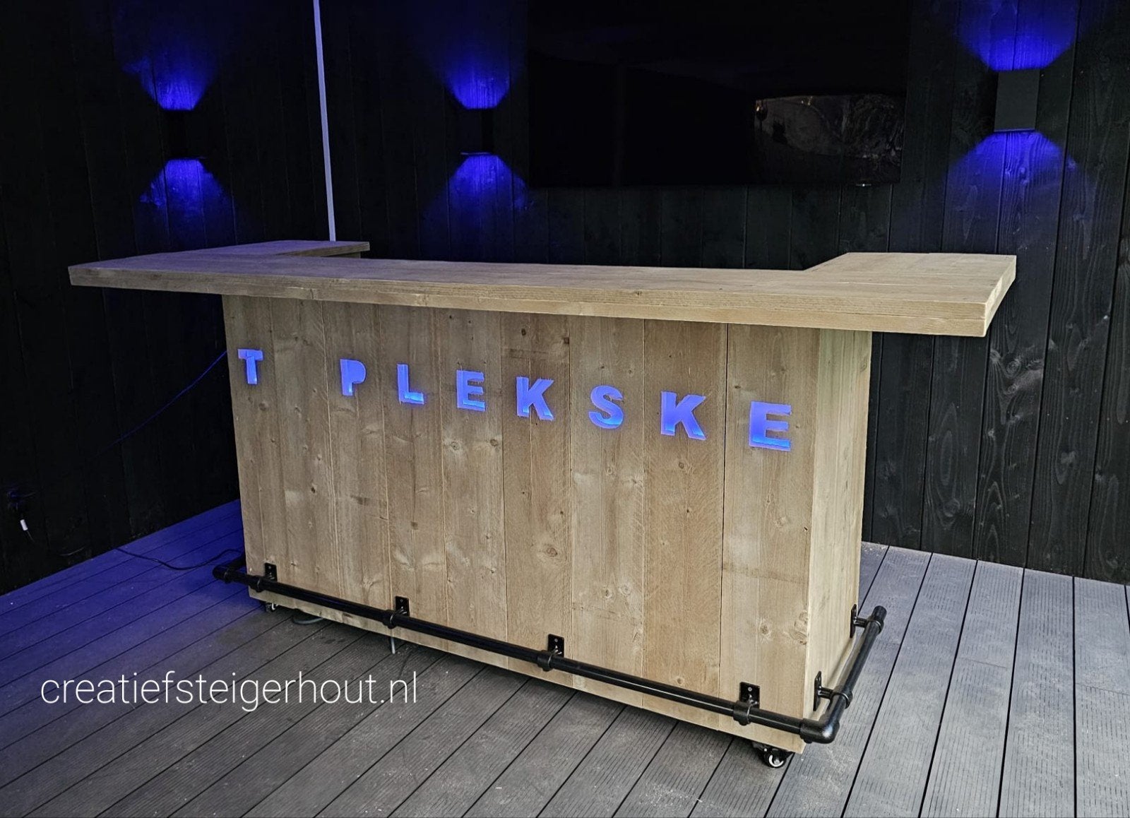 Verrijdbare bar letters steigerhout buizen mancave koelkast, Huis en Inrichting, Verzenden, Nieuw