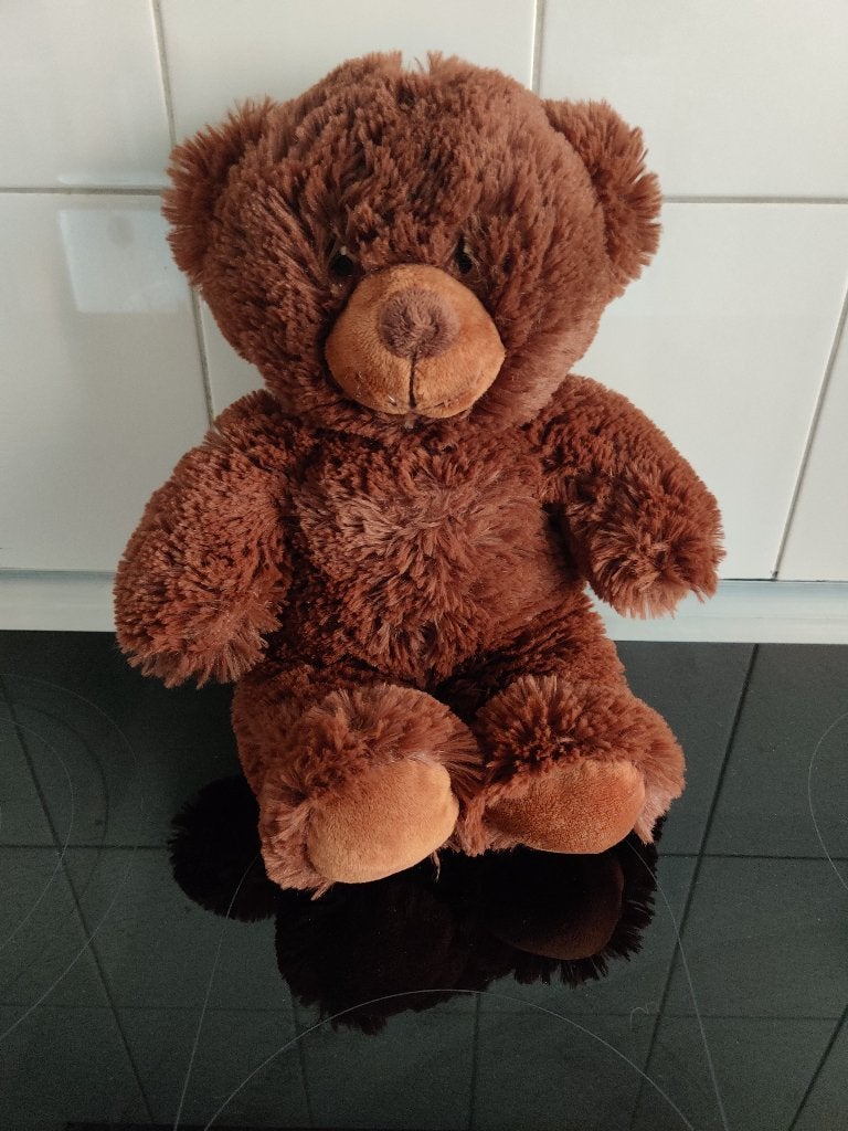 1 donkerbruine knuffelbeer, 35 cm., Kinderen en Baby's, Ophalen of Verzenden, Gebruikt, Bruin, Beer