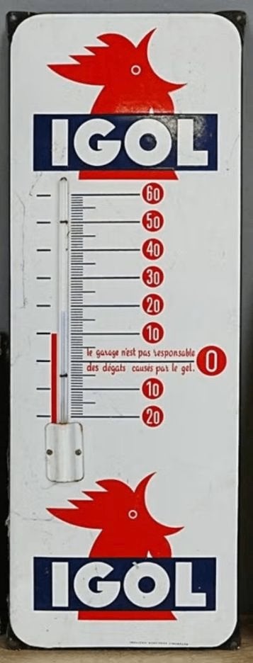 Origineel oud emaille reclame bord Igol Thermometer, Ophalen of Verzenden, Gebruikt, Reclamebord