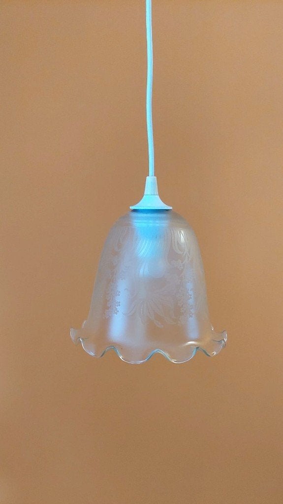 Vintage Franse glazen hanglamp lamp jaren 70 - Tulp mat glas, Eu, Eu, Vintage brocante boho, Eu