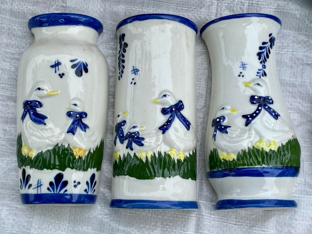 Set van 3 Vintage Keramische Vazen met Eendenmotief, Antiek en Kunst, Ophalen of Verzenden