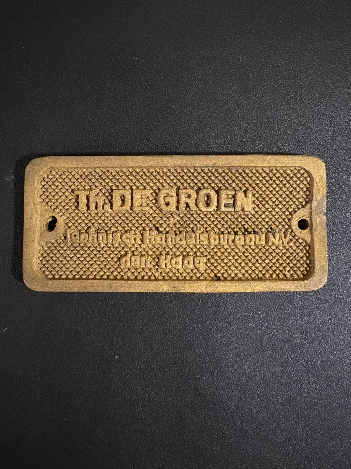 Bronzen fabrieksplaat ‘Th. de Groen’ (ketelwagons NL), Ophalen of Verzenden, Gebruikt, Trein, Overige typen