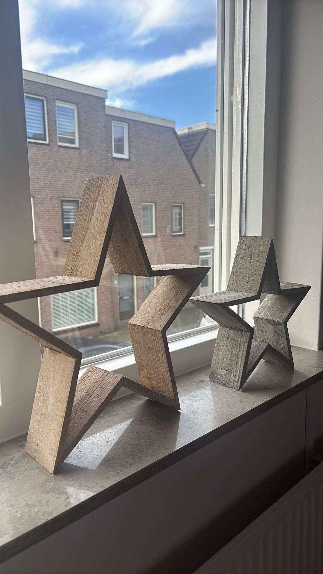 Set van 2 houten sterren decoratie, Ophalen, Zo goed als nieuw