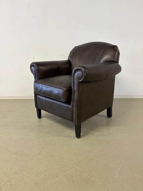 Engelse fauteuil in zwart / antraciet leer van Jeantique, Huis en Inrichting, Fauteuils, Ophalen, 50 tot 75 cm, Leer, 75 tot 100 cm