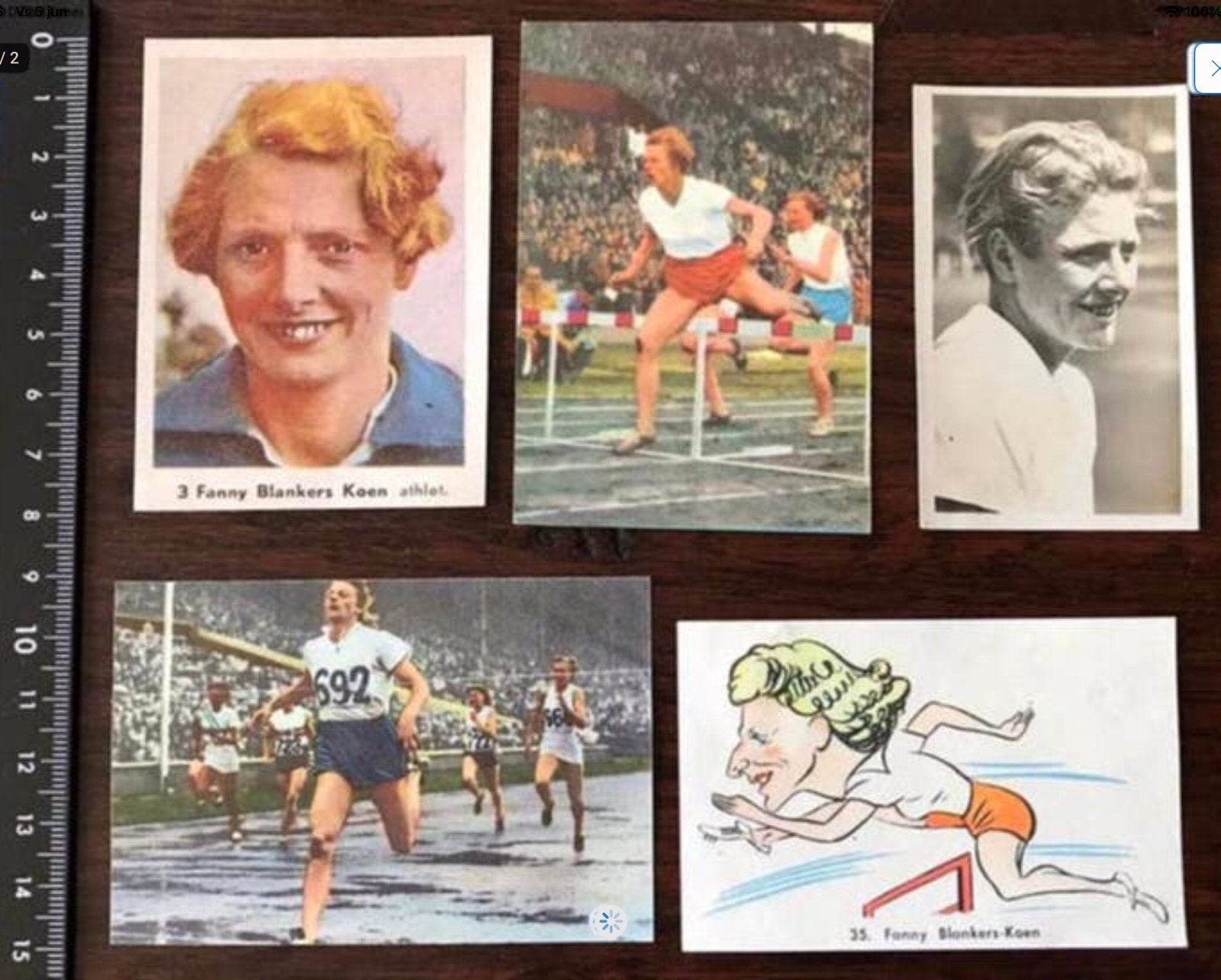 5 Oude plaatjes van Fanny Blankers Groen, Ophalen of Verzenden, Zo goed als nieuw, Poster, Plaatje of Sticker