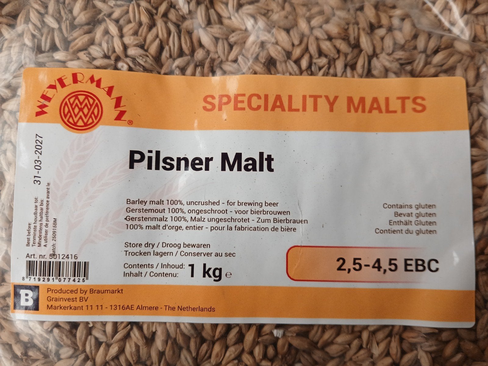 Pilsner Mout 1kg - Weyermann Speciality Malts, Hobby en Vrije tijd, Ophalen of Verzenden, Nieuw