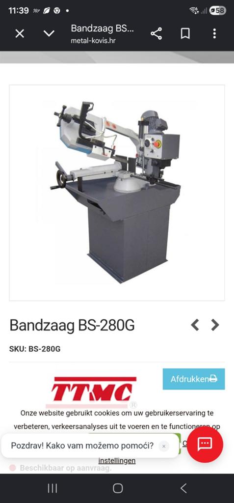 Bandzaagmachine, Ophalen, Zo goed als nieuw, 1200 watt of meer, 70 mm of meer