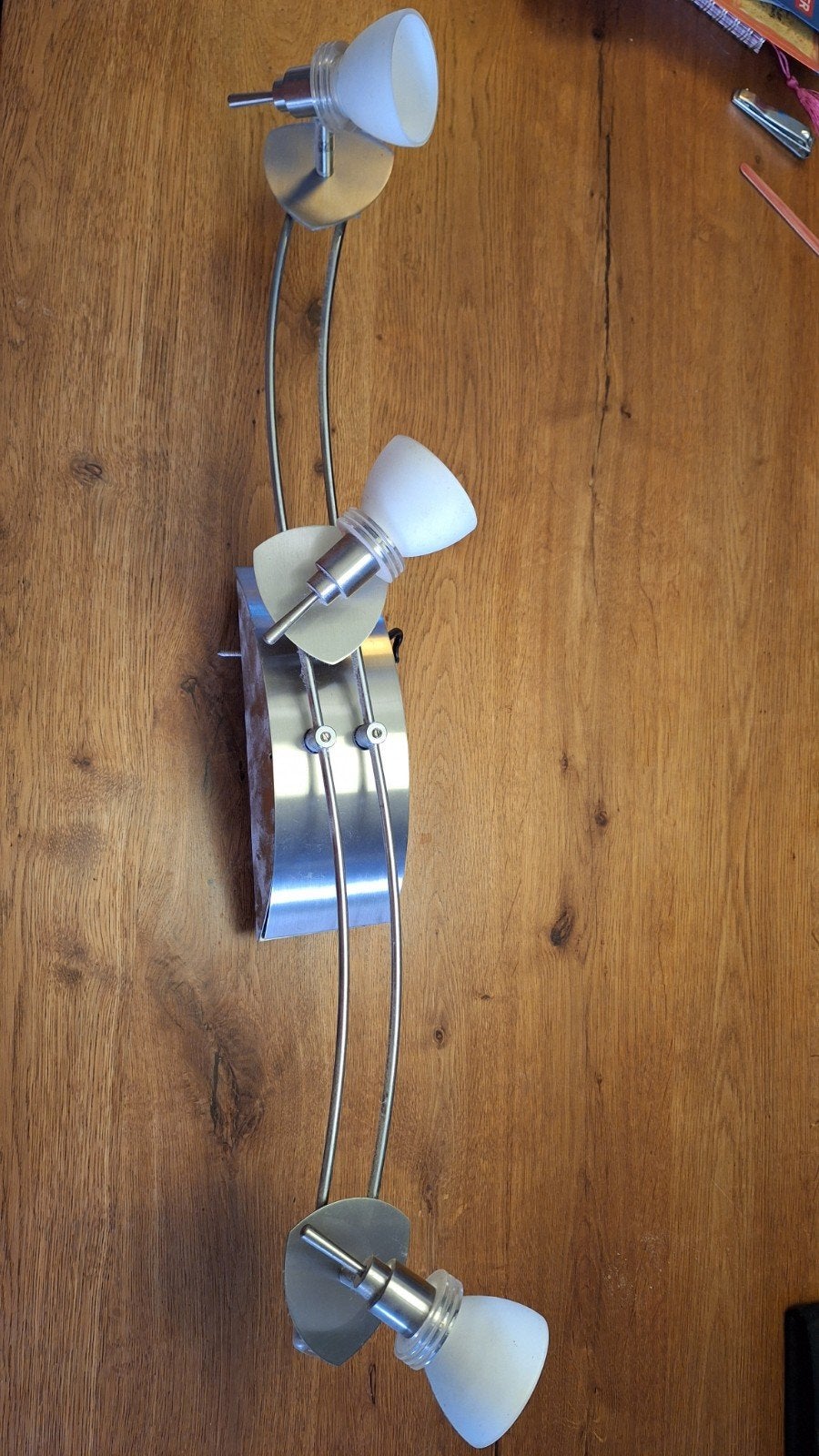 Plafond/muurlamp met 3 spots - Trafo defect (70x12 cm), Huis en Inrichting, Ophalen, Gebruikt, Glas, Plafondspot