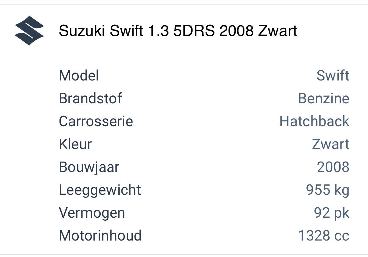 Suzuki Swift 1.3 5DRS 2008 Zwart, Auto's, Voorwielaandrijving, 40 €/maand, 400 kg, Origineel Nederlands