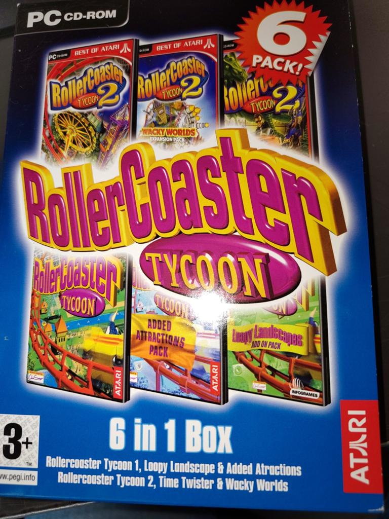 RollerCoaster Tycoon 1 & 2 - 6 in 1 Box PC CD-ROM, Spelcomputers en Games, Games | Pc, Ophalen