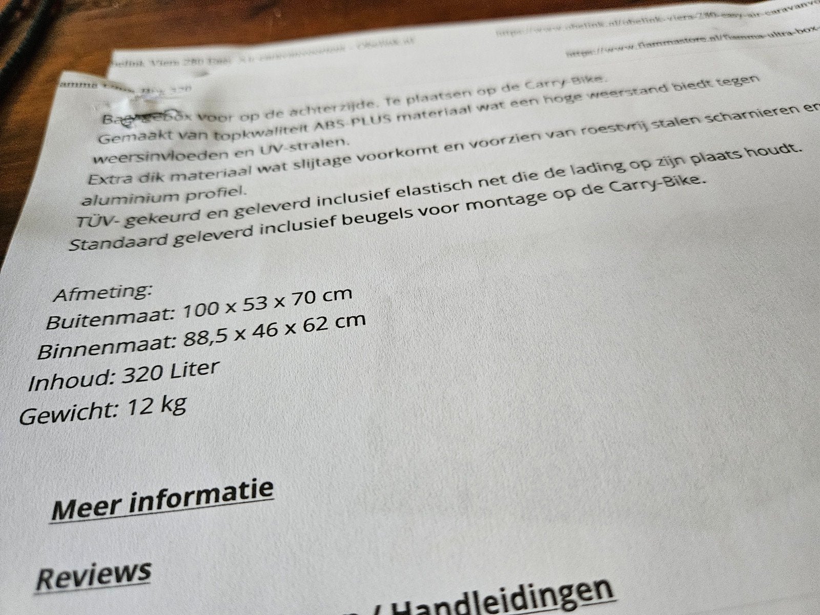 Fiamma Ultra-Box 320 voor fietsendrager camper, Ophalen, Zo goed als nieuw