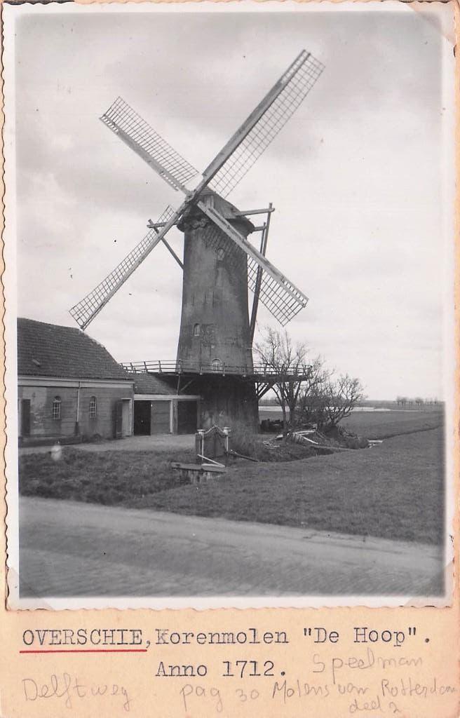 Overschie - Korenmolen De Hoop  (kleine foto), Ophalen of Verzenden, 1960 tot 1980, Ongelopen, Zuid-Holland