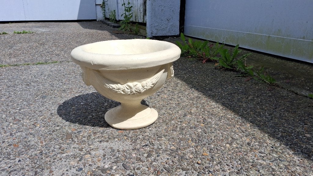Plantenpot bloemvaas crème Grieks/romeins model, Ophalen, Gebruikt, Rond, Balkon