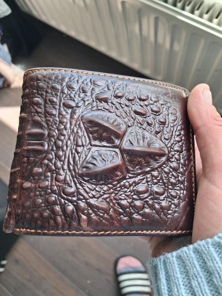 Leren portemonnee met krokodillenprint, Sieraden, Tassen en Uiterlijk, Portemonnees, Overige merken, Gebruikt, Bruin, Ophalen of Verzenden