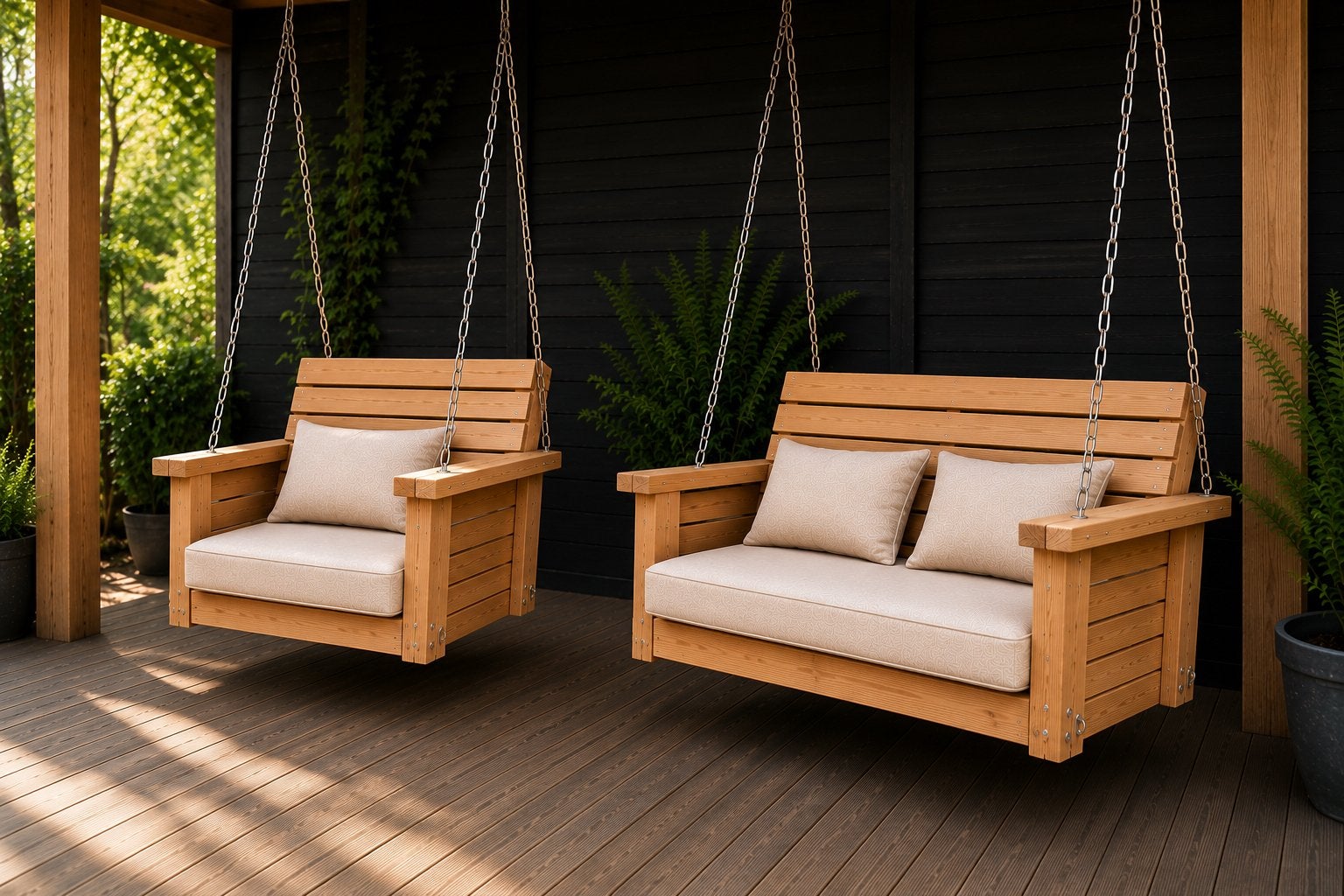Houten verandaschommel / schommelbank – 1 & 2 persoons, Ophalen, Nieuw, Hout, Schommelbank