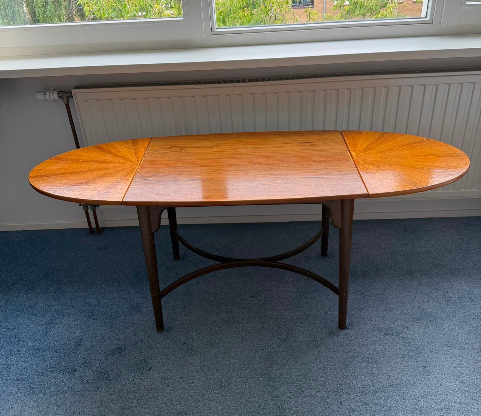 Scandinavische Houten Opklap Bijzettafel - Vintage Design, Gebruikt, 75 cm of meer, Ovaal, Hout