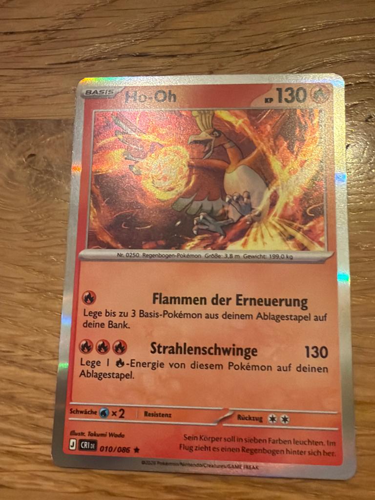 Ho-Oh Pokémon Kaart (Duits) - Basis 010/086, Ophalen of Verzenden, Zo goed als nieuw, Losse kaart, Foil