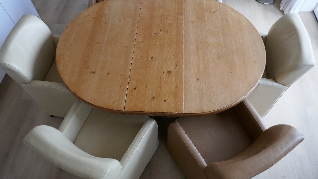 Eettafel (geloogd grenen landelijke stijl), Ophalen, Gebruikt, 100 tot 150 cm, Rond