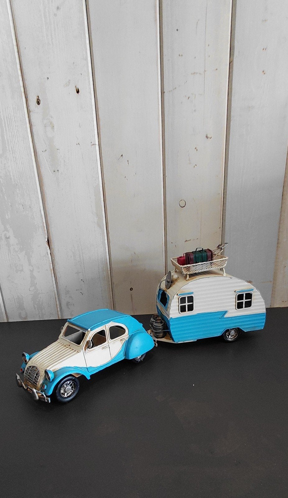 Citroën 2cv met caravan van blik - lelijke eend - oldtimer, 2cv, 2cv, Ophalen of Verzenden, Metaal