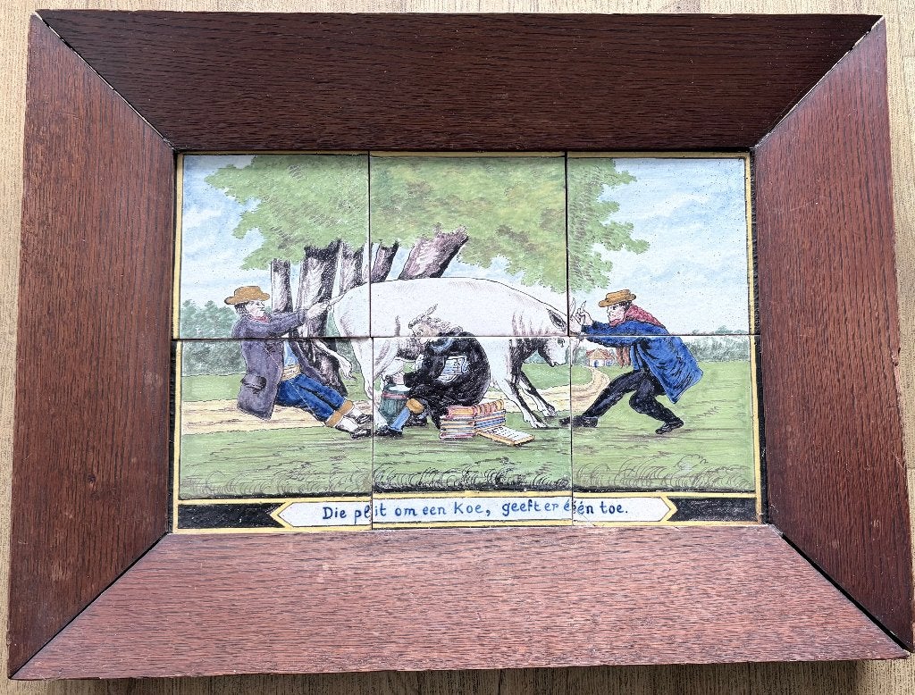 Tableau van 6 gekleurde tegels (+/- 1860), Antiek en Kunst, Ophalen of Verzenden