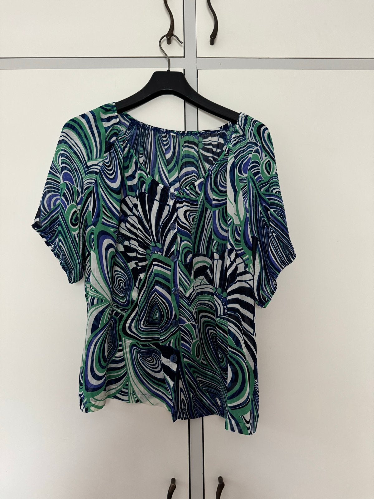 Blouse maat 46 met opvallende print, Ophalen of Verzenden, Gedragen, Maat 46/48 (XL) of groter, Meerkleurig