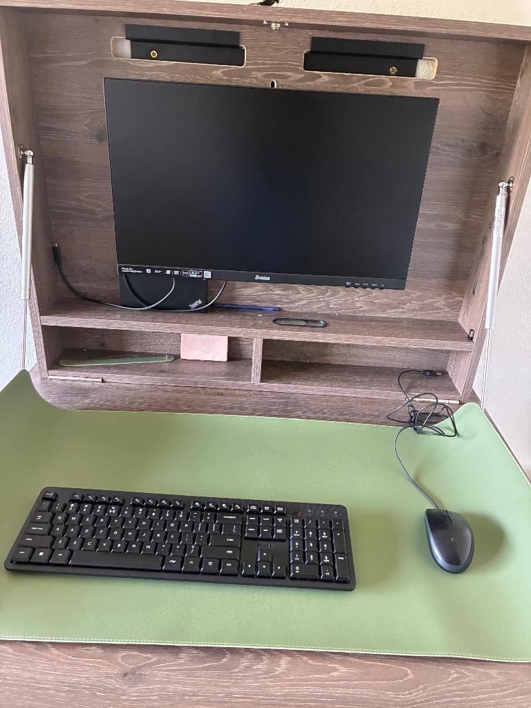 DropTop inklapbaar bureau - ideaal voor kleine ruimtes, Ophalen, Opbergruimte, Hout, Bruin