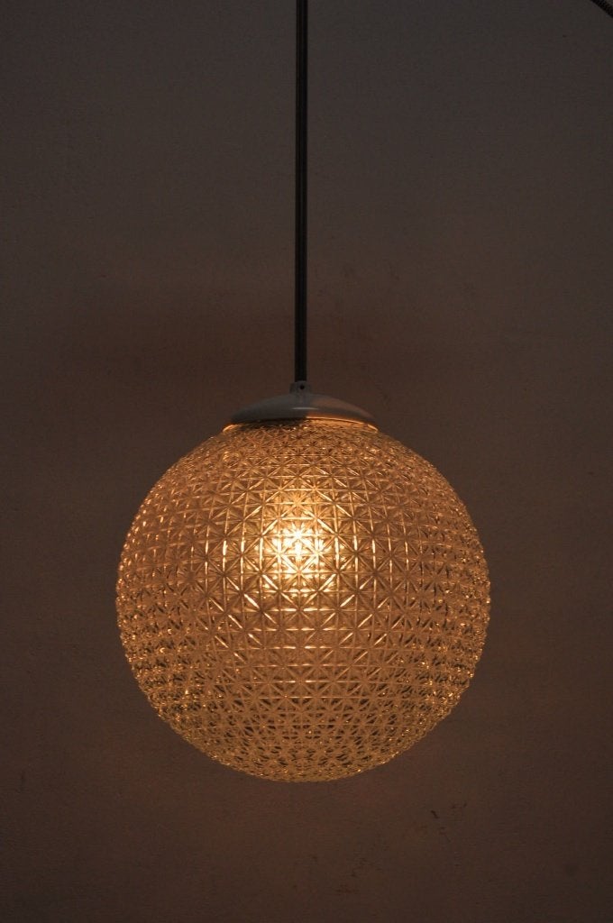 Vintage bollampen kristalglas hanglamp lamp jaren 60, Ophalen of Verzenden, Gebruikt