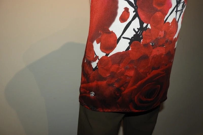 Philipp Plein zijden top bloemen rozen print merk bedel S, Gedragen, Philipp Plein, Meerkleurig, Verzenden