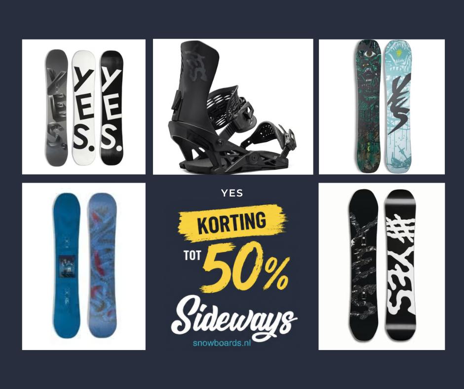 YES snowboard & snowboardbinding bij Sideways Snowboards, Sport en Fitness, Snowboarden, Ophalen of Verzenden, Nieuw, Board