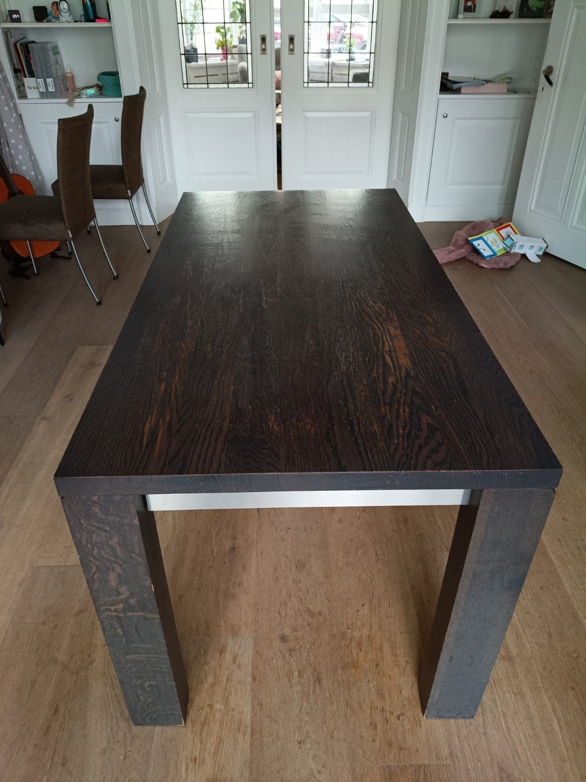 Bert Plantagie eettafel, donker eikenhout, 200x100cm, Huis en Inrichting, Tafels | Eettafels, Gebruikt, Eikenhout, 150 tot 200 cm