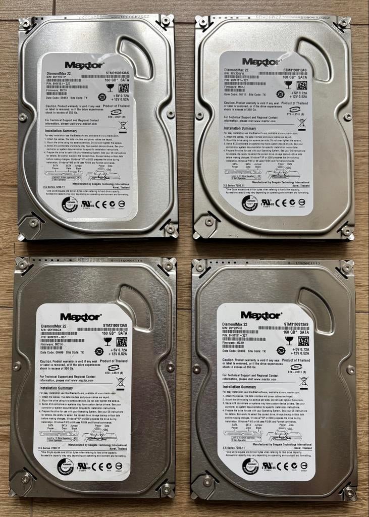 Maxtor DiamondMax 22 160GB SATA Harde Schijf (4 stuks), Intern, Ophalen of Verzenden, Zo goed als nieuw, Desktop